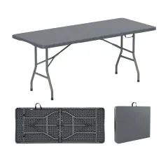 HDPE Folding Table with Metal Legs, Portable and Weatherproof Grey