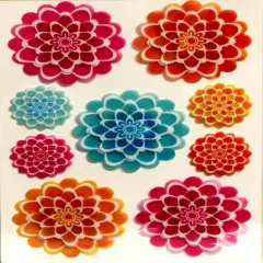 Designer Colorful Dahlia Flowers Vellum Glitter Stickers