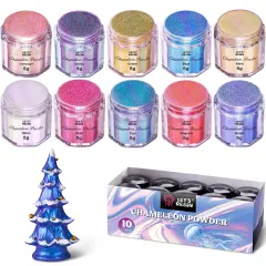 LET'S RESIN Chameleon Powder, 10 Jar Color Shift Mica Powder for Epoxy Resin/Tumbler, Saturated Color Shifting Chrome Pigment Powder for Painting,Slime,Nails
