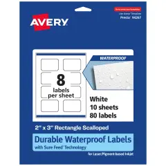 Avery Durable Waterproof Rectangle Scalloped Labels with Sure Feed, 2" x 3"