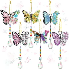 6 Pcs Spring Butterfly Diamond Painting Wind Chimes Diamond Painting Suncatcher Art Kit Double Sided Butterfly Ornaments 5d Rhinestone for Spring Home Garden