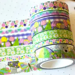 Spring Tulips Umbrellas Cute Pastel Pink Teal Yellow Washi Tape Set May 2025 - W131