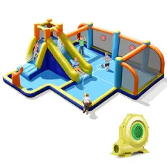 Costway Giant Soccer-Themed Inflatable Water Slide Bouncer Splash Pool with/without 735W Blower