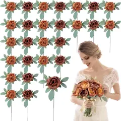 50Pcs Artificial Peonies - 4 Inch (Brown and Orange)
