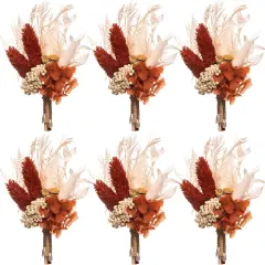 Dried Flower Boutonniere 6-Piece Set for Men's Boho Wedding Boutonniere