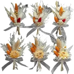 Mini Dried Flowert Set (Pack of 6), Orange Small Bouquet, Pampas Small Bouquet