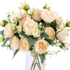 Artificial Flowers Champagne Flowers Silk Peonies Bouquets for Wedding Party Table Centerpieces Floral