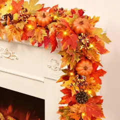 5.9 Ft Fall Leaves Garland with Pumpkins