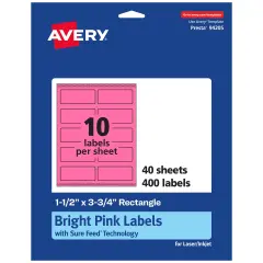 Avery Bright Pink Paper Labels, 1.5" x 3.75" Rectangle