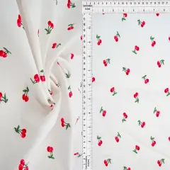 1 Yard Stretch Poplin Cherry Print Fabric, 57/58&Prime; Wide Cotton Spandex Blend IVORY/RED