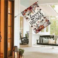 Floral Happy Halloween House Flag 28x40 Inch Double Sided Outside