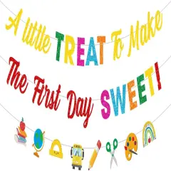 Glitter A Little Treat to Make The First Day Sweet Banner Back to School Banner Decorations First Day of School Classroom Garland Back to School Party Decorations Supplies