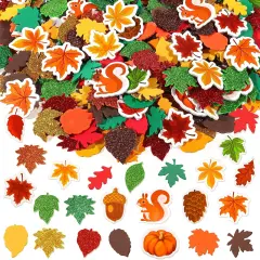 500 Pieces Fall Leaf Foam Stickers Thanksgiving Glitter -multicolor