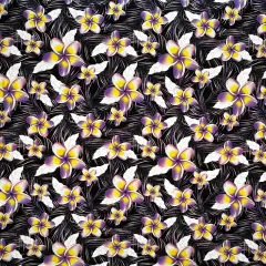 1 Yard Plumeria Flowers & Leaves Parallel Print Fabric Fabric 36" L x 45" W Yellow/Purple