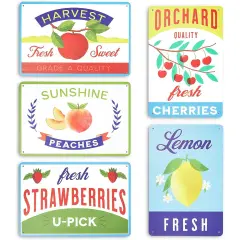 Farmlyn Creek Metal Fruit Crate Label Wall Signs, Kitchen Decor, 5 Designs (11.8 x 7.8 in, 5 Pieces) Multicolor