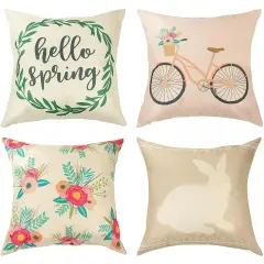 4x Easter Bunny Hello Spring Throw Pillow Covers Cushion Cases 4 Designs, 17"