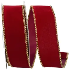 Outdoor Ribbon --- 1-1/2 inch x 10 yards - Value Velvet Wired Edge Ribbon -- Scarlet / Gold Color