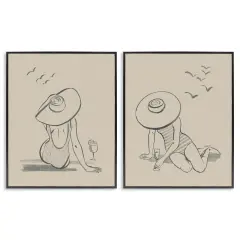 Stupell Industries Female Figure Drawing Poolside 2 pc Framed Giclee Wall Art Set Design by Grace Popp