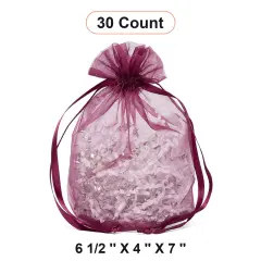 Wide Round Flat Bottom Organza Bags 6 1/2 '' X 4 '' X 7 '' for Gift Bags Plum