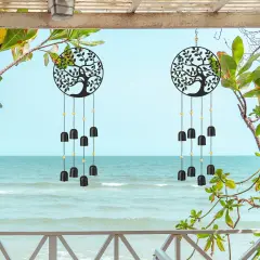 Set of 2 32"H Metal Tree of Life Windchime with Bells 2pcs-Black