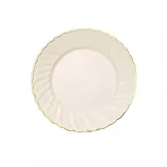 10 Ivory 8" Round Disposable Plastic Salad PLATES Gold Swirl Design Trim Party