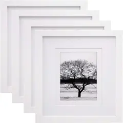 8x10 Picture Frames Set of 4, Made of Solid Wood Covered by Plexiglass 4x6 and 5x7 with Mat or 8x10' without Mat, for Table Top Display and Wall Mounting Photo Frame White