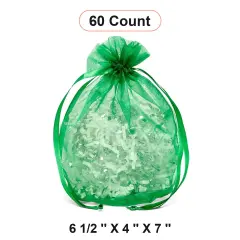 Wide Round Flat Bottom Organza Bags 6 1/2 '' X 4 '' X 7 '' for Gift Packaging Emerald