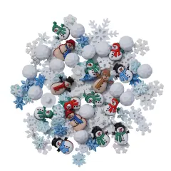 Winter Crafting Buttons Set, 100-Pack Snowman, Snowball and Snowflake Designs, White and Blue Holiday Decorative Buttons for Sewing and DIY Projects