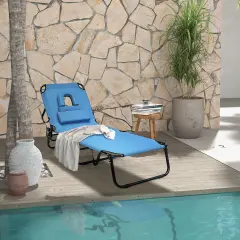 Costway Beach Chaise Lounge Chair with Face Hole Pillows & 5-Position Adjustable Backrest Blue