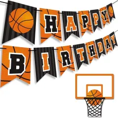 Basketball Happy Birthday Banner Slam Dunk Party Decoration Supplies Kids Teenagers Boys B-day Photo Prop Pennant Ideas NO DIY Required