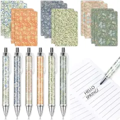 24Pcs Flower Ballpoint Pens and Notepads Set Floral Retractable Pens with Notebooks