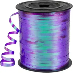 500 Yards 3/16" Iridescent Curling Ribbon Dark Purple, Laser Balloon String 1 Roll for Gift Wrapping, Holographic Curly Balloon Ribbon