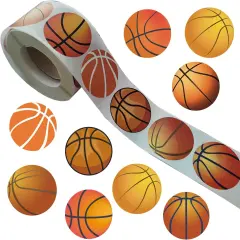 500 Pieces Basketball Party Decorations Labels Roll Stickers - Basketball Sport Party Supplies Decor Favors Jar Containers Letter DIY Sticker Labels Decals