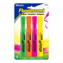 BAZIC Desk Style Fluorescent Highlighters (4/Pack)