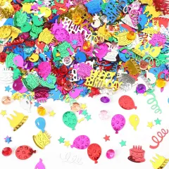 Happy Birthday Glitter Confetti, Birthday Party Metallic Foil Table Confetti Multicolor Cake Balloon Sprinkles Table Centerpiece for Baby Shower Party Decorations