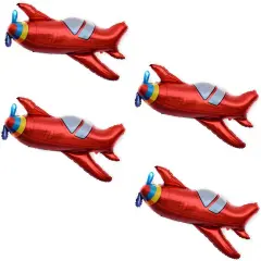 4 Pcs Large Red Airplane Helicopter Plane Mylar Foil Balloon Aviator Adventure Themed Birthday Party Decorations