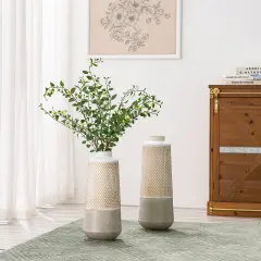 Set of 2 Modern Table Floor Metal Art Vases