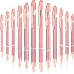 12pcs Ballpoint Pens, 2-in-1 Retractable Ballpoint Pen, 1.0mm Black Ink Soft Touch Click Metal Pen with Stylus Tip for Touch Screens（Rose Gold Color）