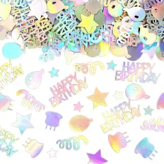 Birthday Confetti for Table Iridescent Happy Birthday Confetti Balloon Star Shaped Table Scatter Suitable for Disco Themed Birthday/Anniversary Party Decor