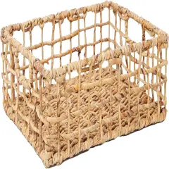 Summer Storage Basket Wicker Baskets for Organizing Hollow Woven Basket with Built-in Handles for Shelves/Pantry 16" x 12" x 5.5" Natural