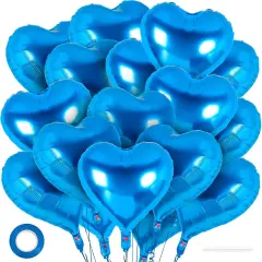 24 Pcs Blue Heart Balloons,18 inch Heart Shape Foil Balloons Love Balloons Valentine Balloons for Birthday Party Wedding Engagement Party Baby Shower Valentine Day Decorations (Blue)