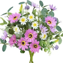 2 Bundles Summer Bushes Artificial Flowers Purple Silk Daisy Flowers