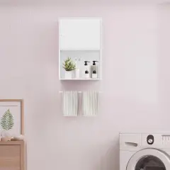 White Wall-Mounted 3-Tier Bathroom Cabinet with Towel Bar - Over Toilet Storage Shelf, Medicine Cabinet for Bathroom, Laundry, Bedroom, Kitchen (7.8"D x 16.9"W x 29.2"H)