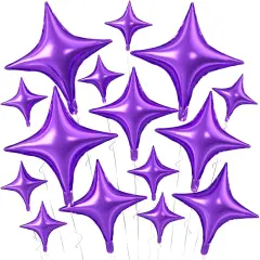 Purple Star Balloons,15Pcs Purple Star Foil Balloons,26/18/10 Inch Quadrangle Star Helium Mylar Balloons for Graduation Wedding Birthday Prom Anniversary Baby Shower Party Decorations