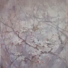 Cherry Blossom Fog Designer Printed AIDA Fabric. Canvas for embroidery with an applied backgroundKF-1106A