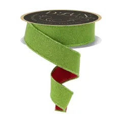 1.5" Fine Glitter Fused Back Ribbon: Fresh Green/Red (10 Yards)
