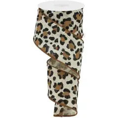 2.5" Leopard Print Ribbon: Ivory (10 Yards)