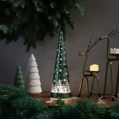 Northlight LED Lighted Snowy Forest Glass Christmas Cone Tree Decoration- 11.5" Green