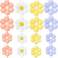 16PCS Daisy Balloons, Boho Flower Balloons Aluminum Foil Groovy Daisy Party Decorations for Birthday Baby Shower Wedding Party (4color,Large*8,Small*8)