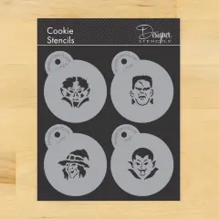 Mini Monster Faces Cookie & Cupcake Stencil Set: Frankenstein, Werewolf, Witch, Dracula | C793 by Designer Stencils | Cookie Decorating Tools |